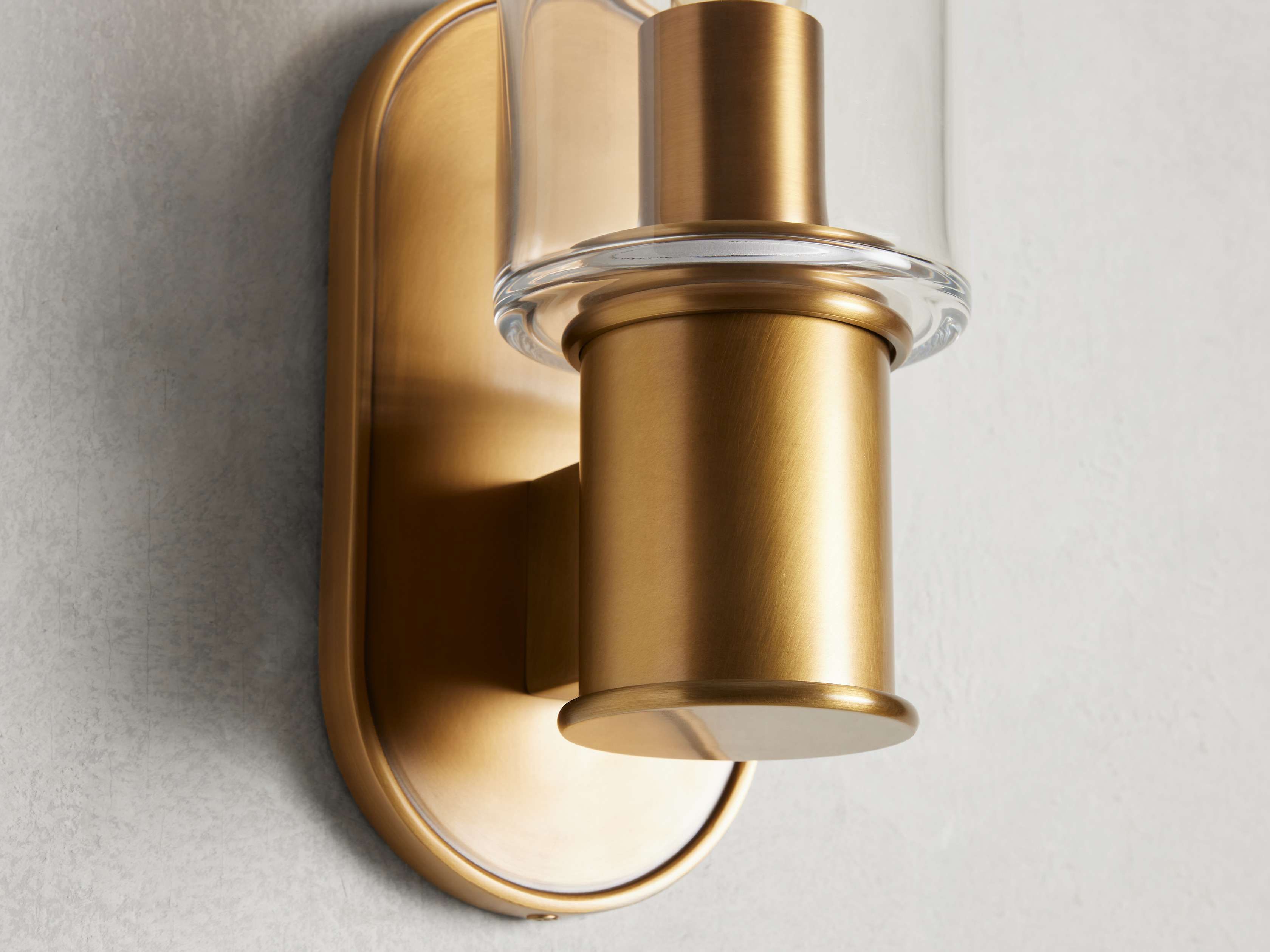 Harlin Wall Light in Clear Brass, Hardwired Wall Sconce, detail 3