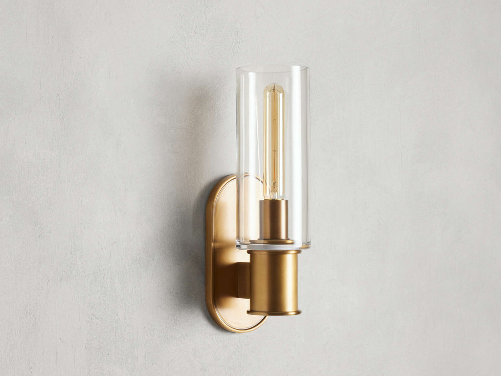 Harlin Wall Light in Clear Brass, Hardwired Wall Sconce, detail 2