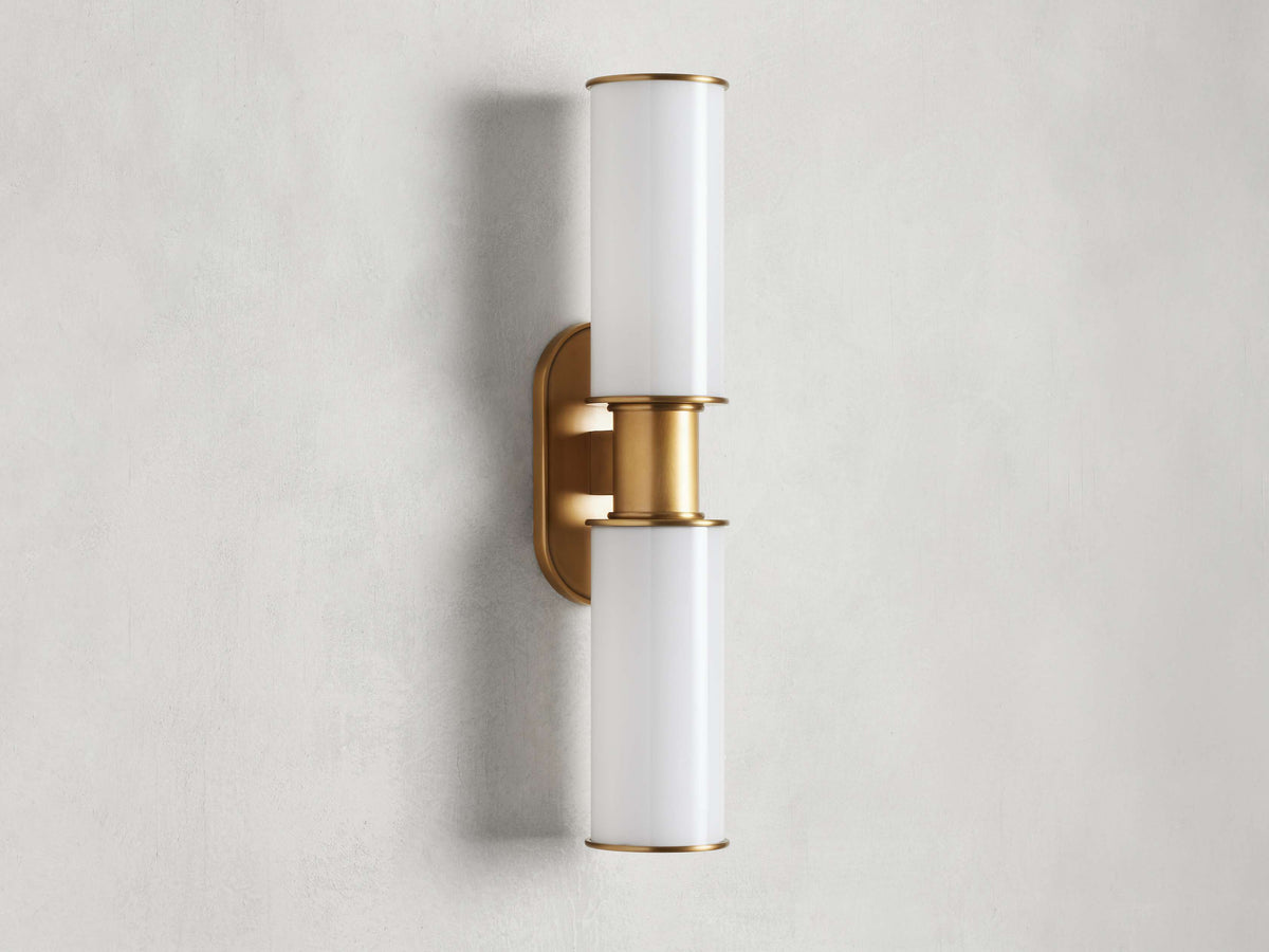Harlin Double Wall Light in Milk, Hardwired Wall Sconce, detail 6