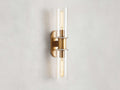 Harlin Double Wall Light in Clear Brass, Hardwired Wall Sconce, 4.25" w x 8.75" h