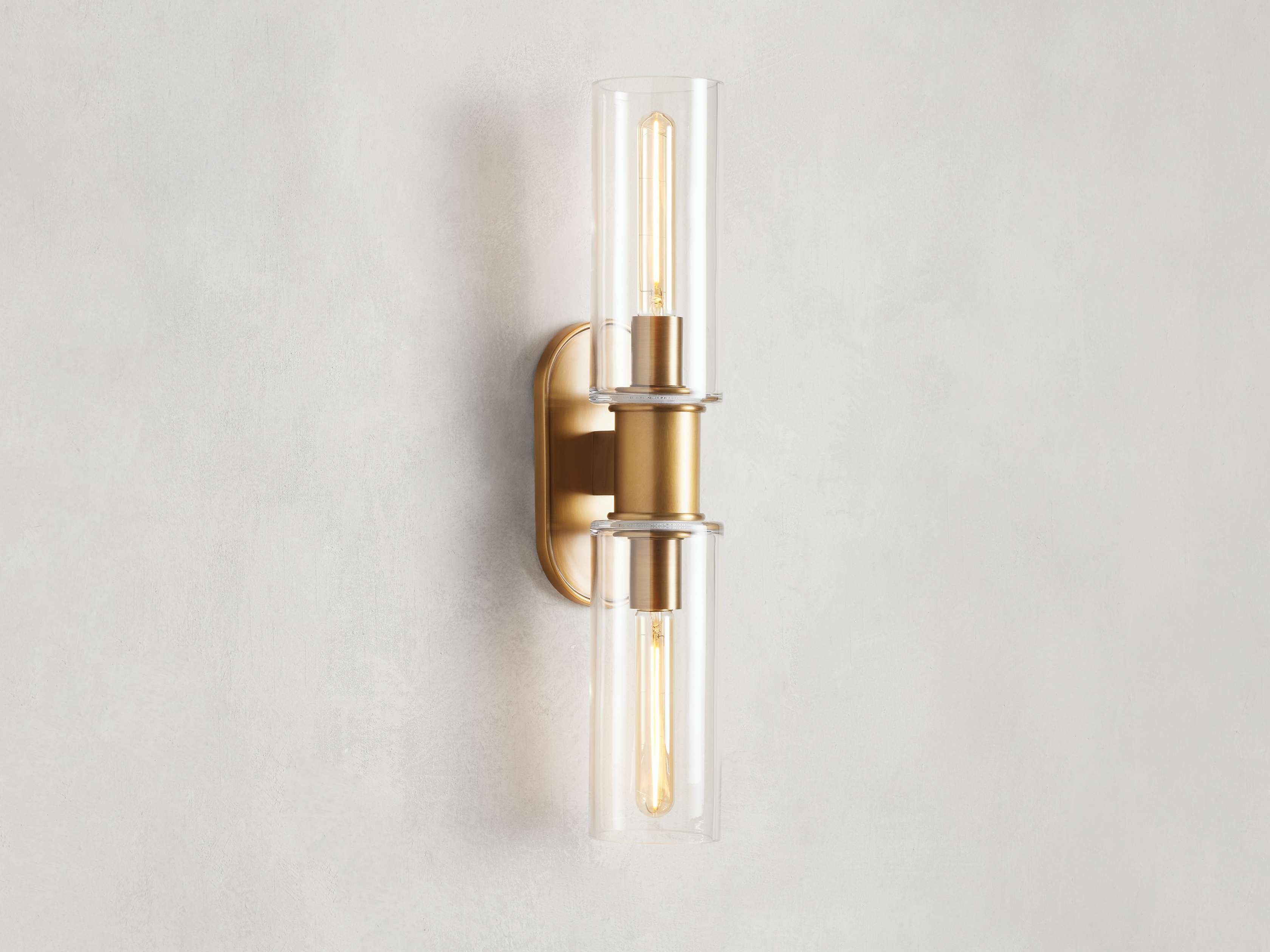 Harlin Double Wall Light in Clear Brass, Hardwired Wall Sconce, 4.25" w x 8.75" h