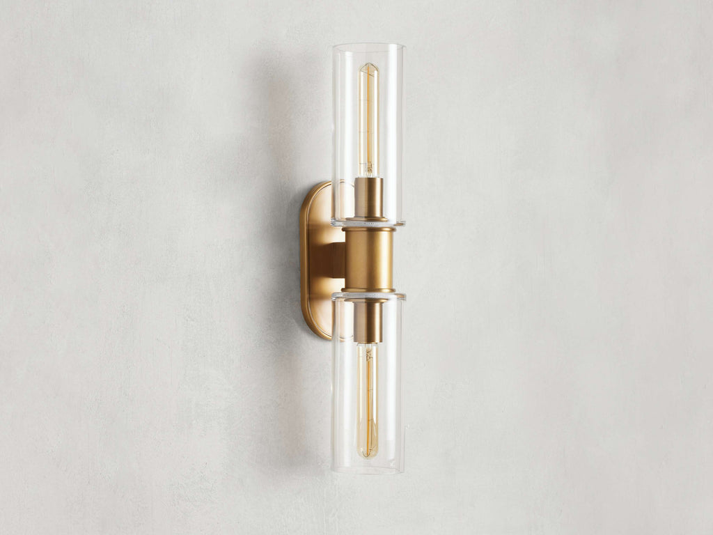 Harlin Double Wall Light in Clear Brass, Hardwired Wall Sconce, detail 3