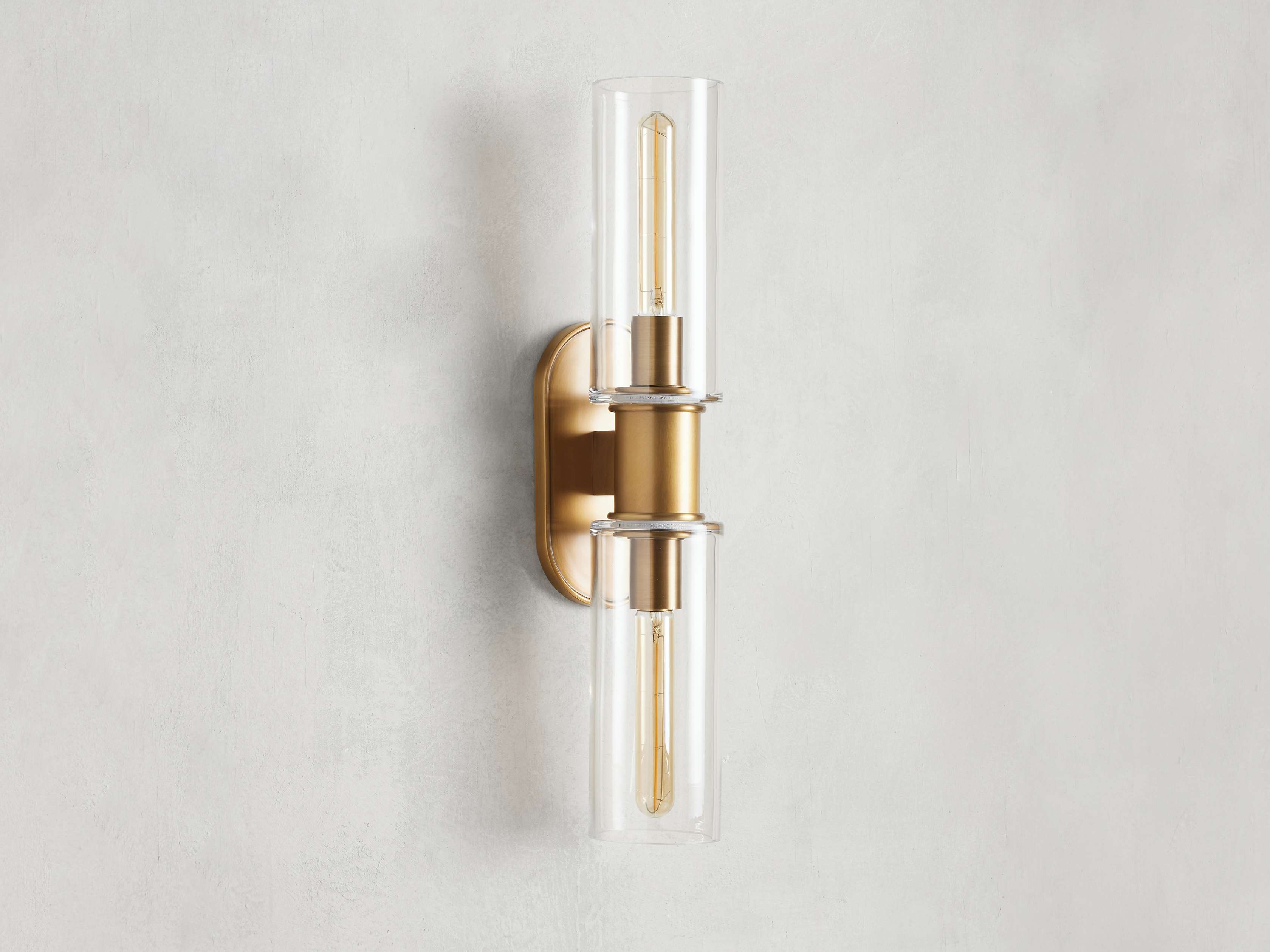 Harlin Double Wall Light in Clear Brass, Hardwired Wall Sconce, detail 3
