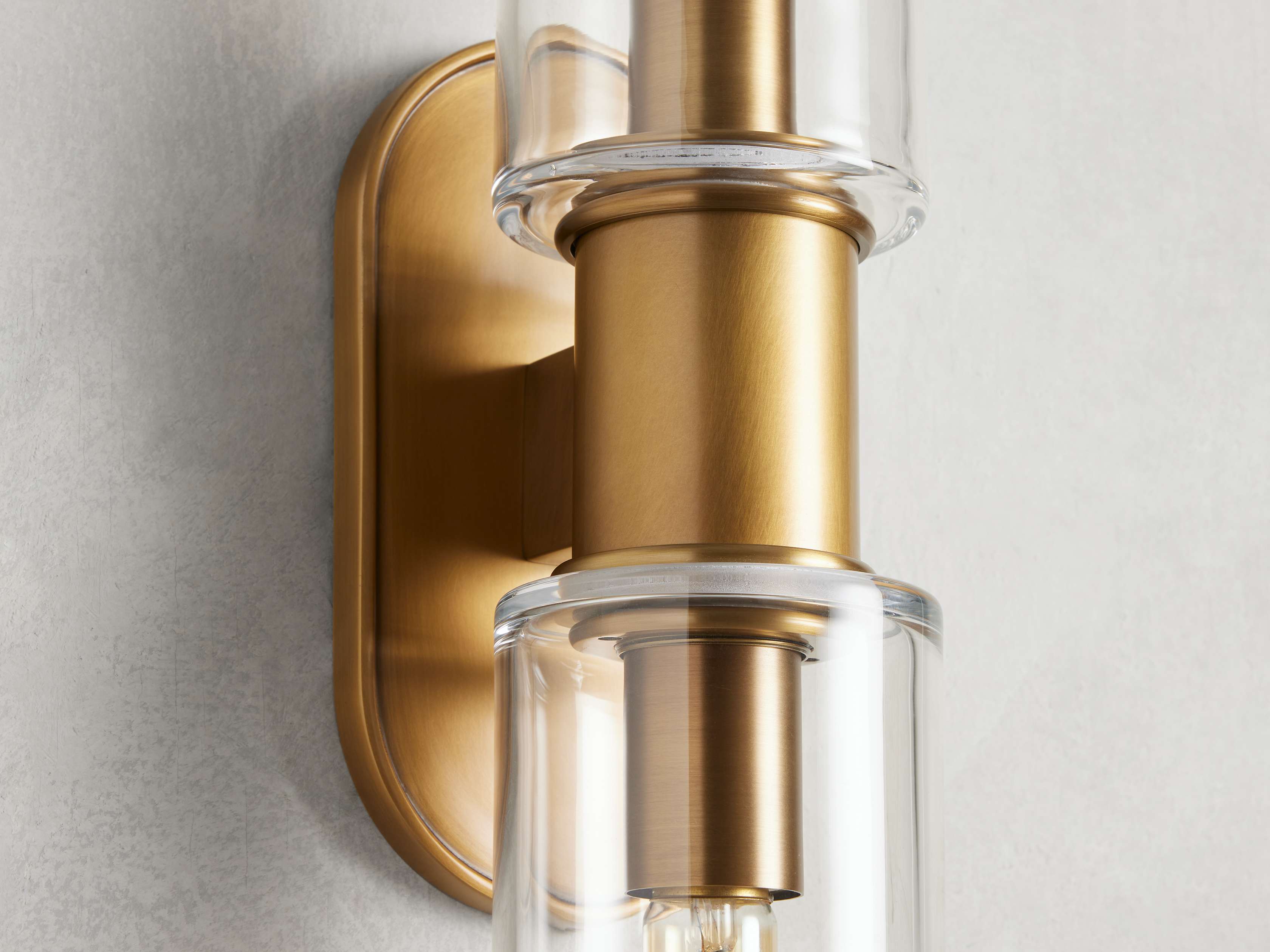 Harlin Double Wall Light in Clear Brass, Hardwired Wall Sconce, detail 2