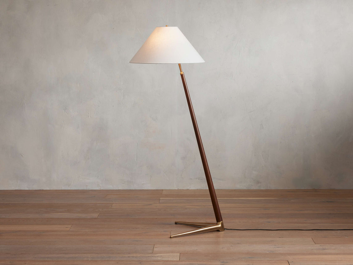 Edric Floor Lamp floor lamp in brass, wood, fabric | Tianguang Select