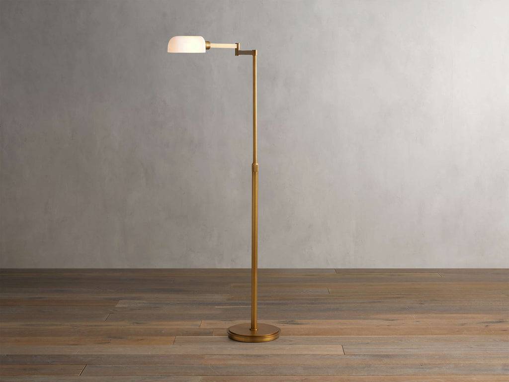 Zayd Pivot Arm Floor Lamp floor lamp in brass, glass, fabric | Tianguang Select