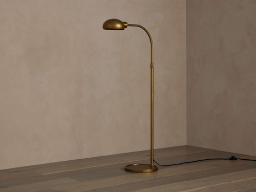 Close-up angle of Bergamo Task Floor Lamp showing form and material detail