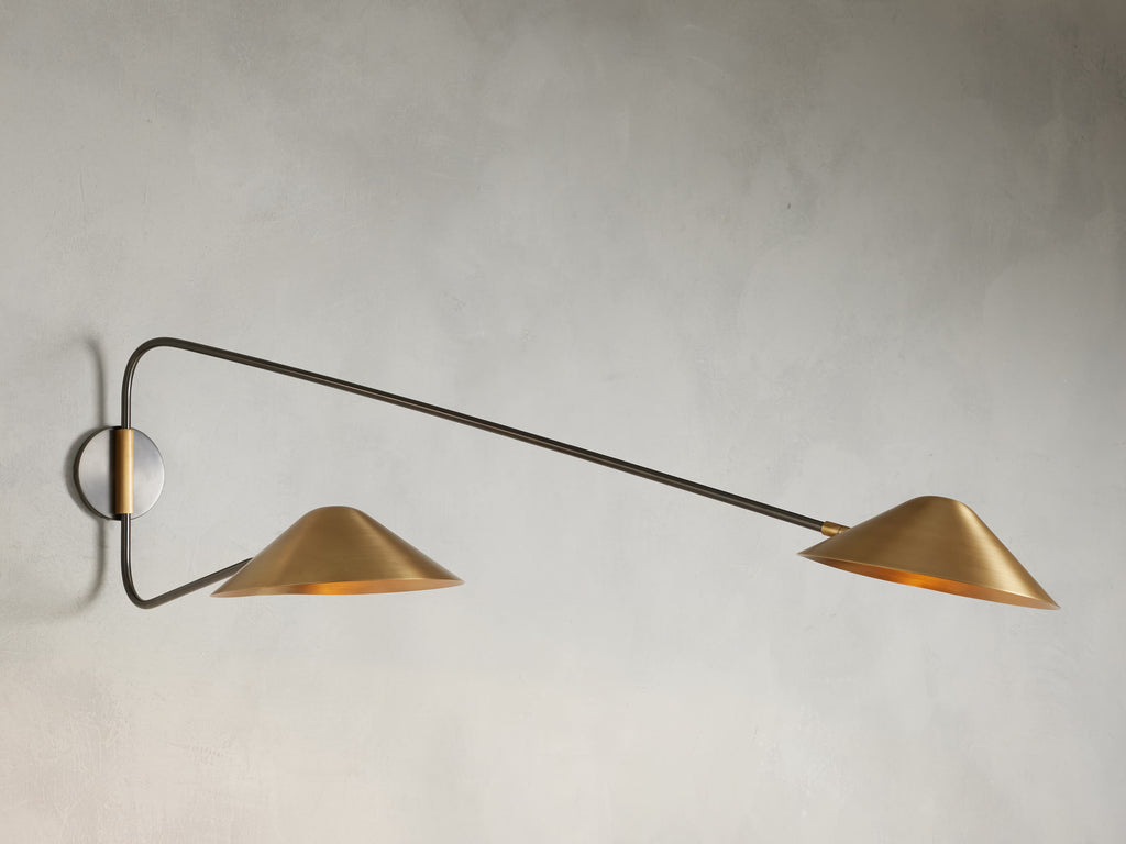 Simms Long Arm Double Wall Light, Hardwired Wall Sconce, detail 2