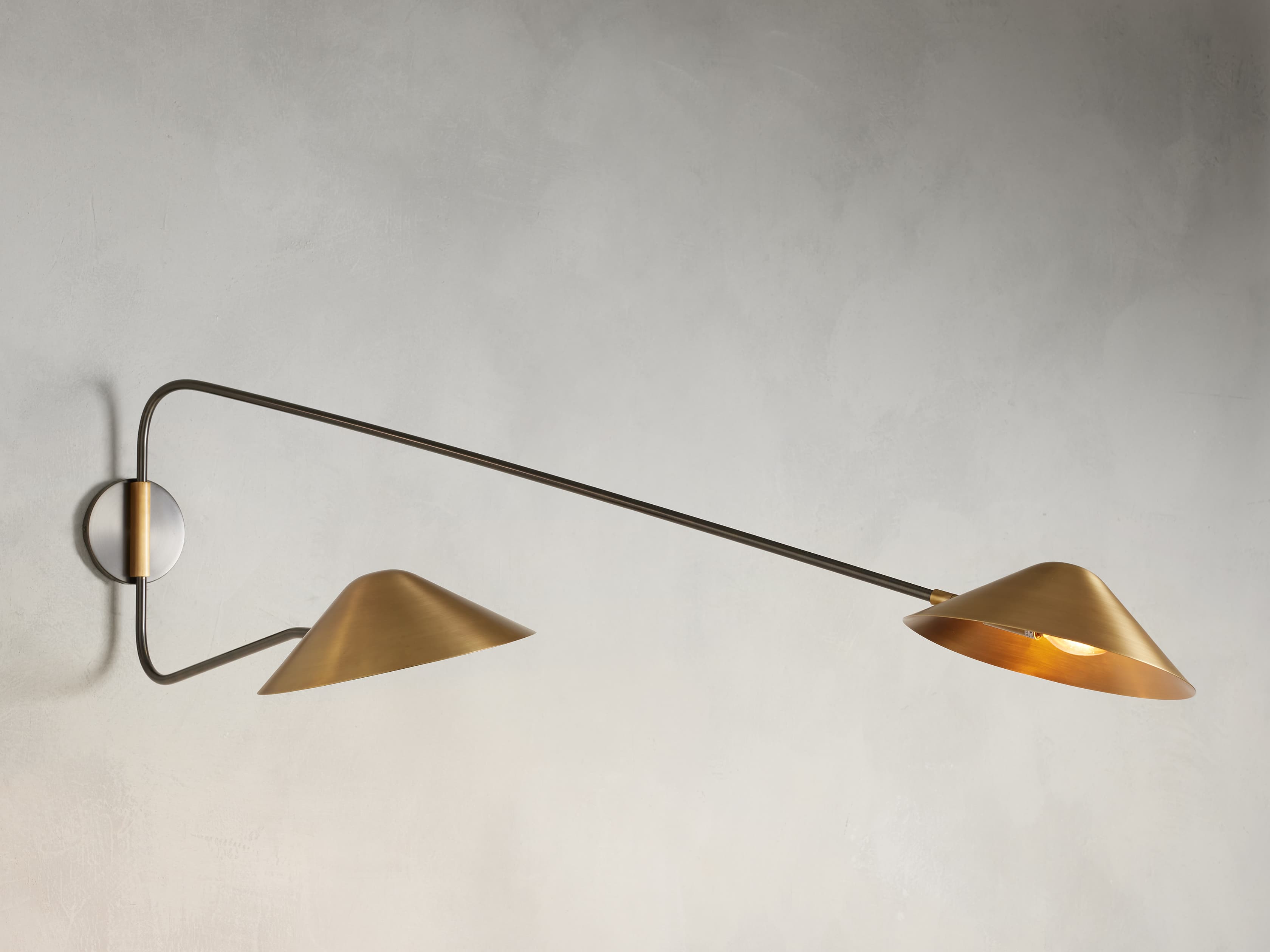 Simms Long Arm Double Wall Light, Hardwired Wall Sconce, Dimensions 54"
