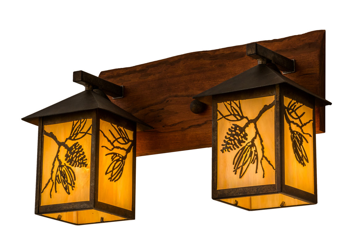 Balsam Pine 2-Light 12.00" Steel,Natural Wood Wall Sconce front view