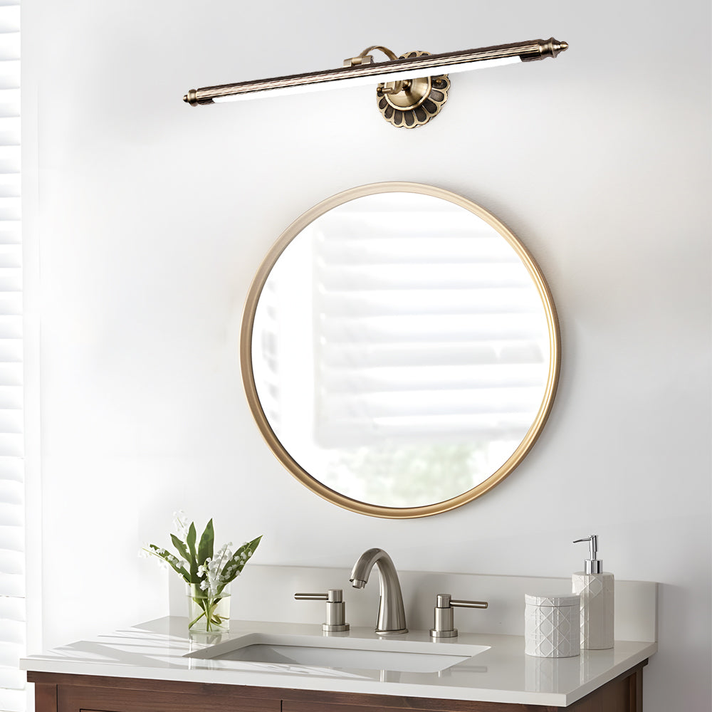 Retro Cylinder LED Bathroom Vanity Fixture with Flower Accents in Bronze Finish, Bathroom Vanity Light, detail 4