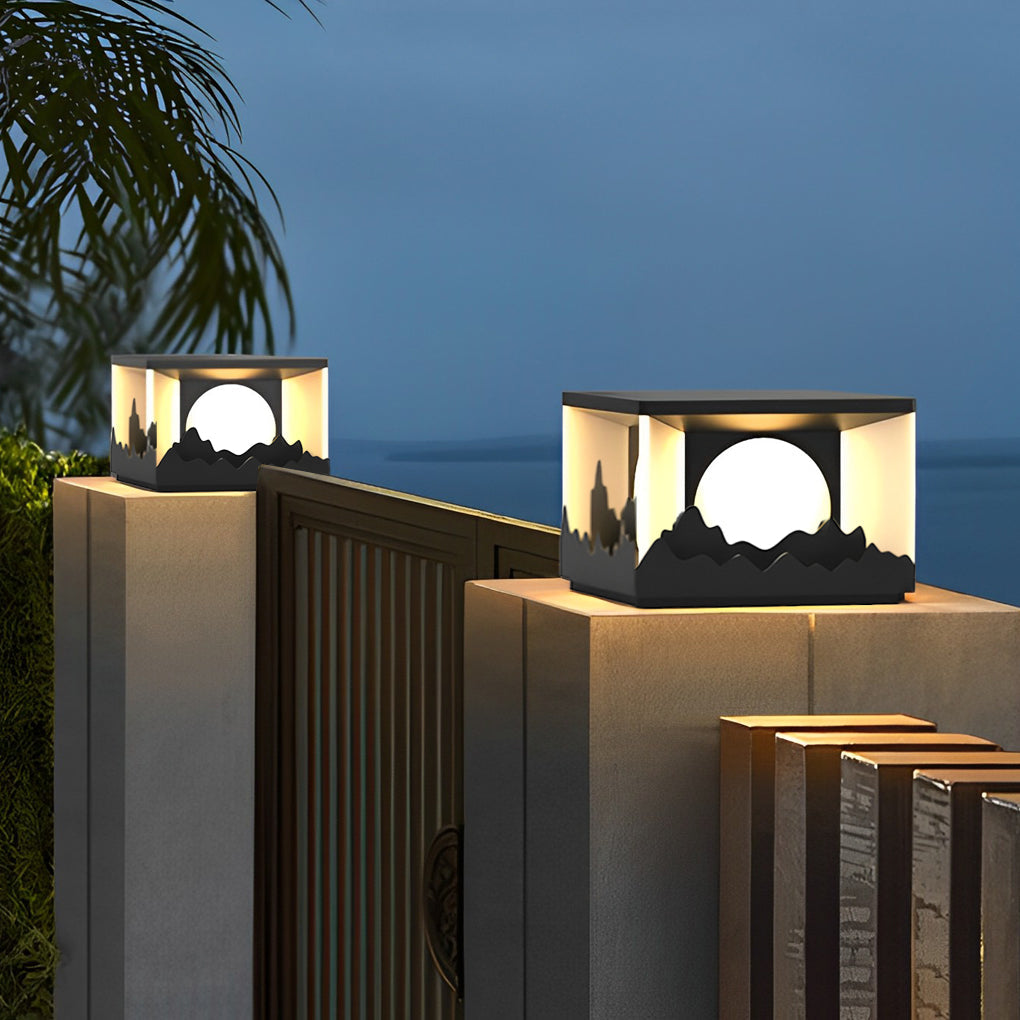 Mountain Scenery Design Waterproof LED Contemporary Solar Fence Post Lights, Outdoor Wall Light, detail 3