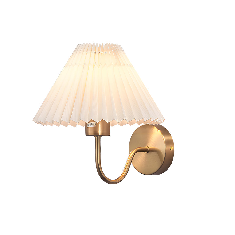 Vintage 1-Light Dimmable Metallic Arm Sconce with Pleated Fabric Shade, Hardwired Wall Sconce, detail 15