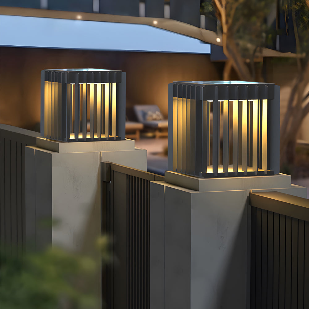 Black Square Pier-Mount Exterior Post Light Garden Wired Solar Pillar Light, Outdoor Wall Light, detail 5