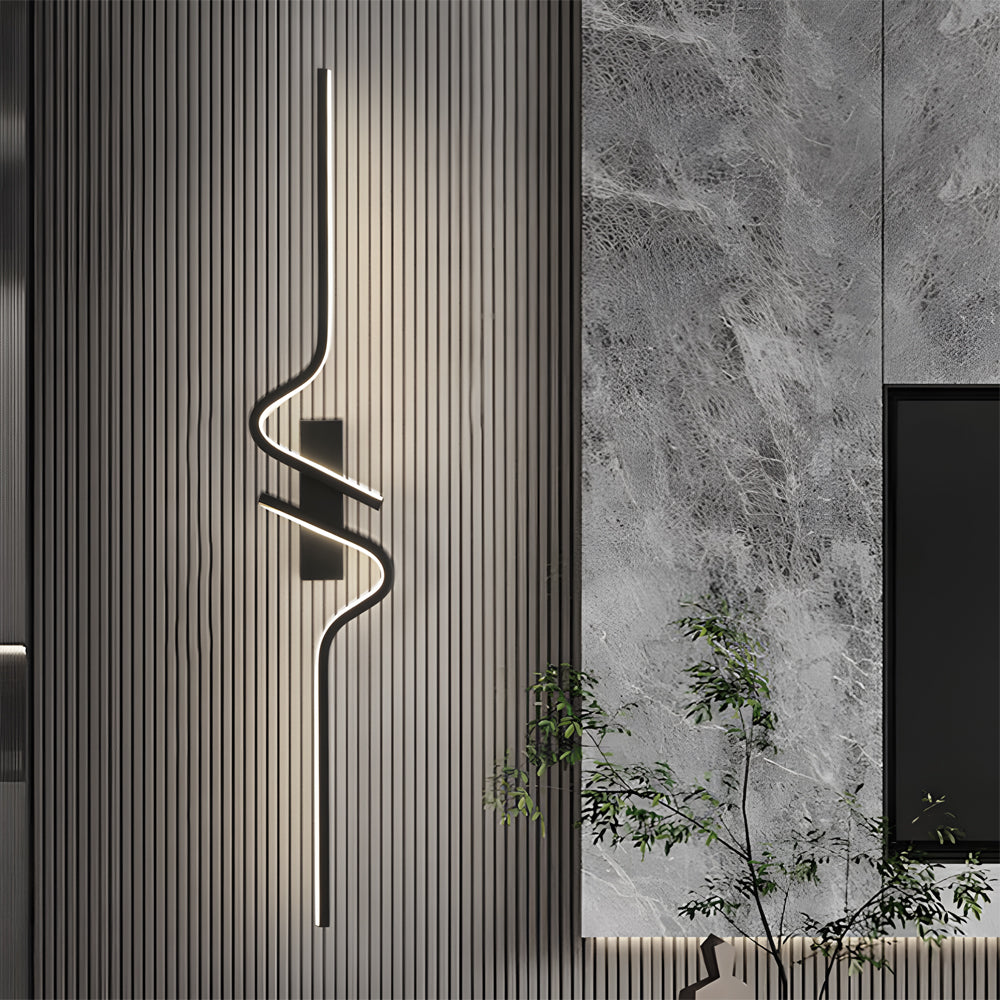 Clean-Lined Long Wave Aluminum Black Decorative LED Wall Light, Hardwired Wall Sconce, detail 4