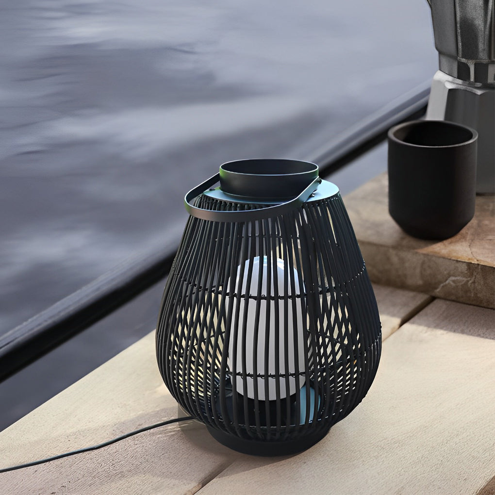 Portable Black Contemporary Iron Woven E27 Pillar Accent Exterior Lantern, Outdoor Wall Light, detail 4