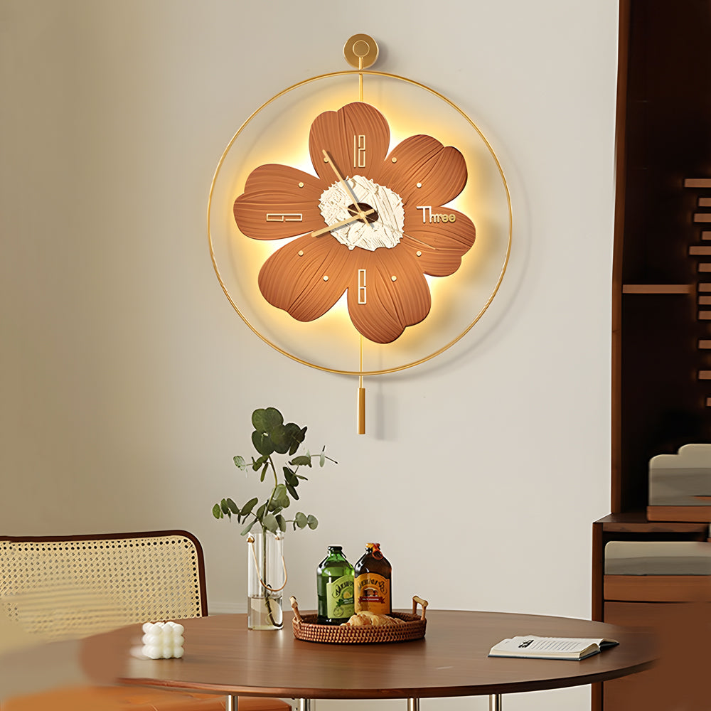 Circular Metal Battery Operated LED Flower Wall Clock, Plug-In Wall Sconce, detail 2
