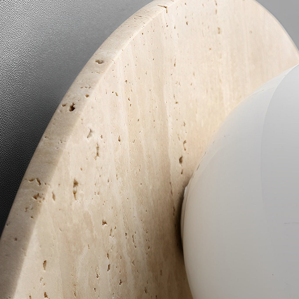 Circular Long Yellow Travertine LED Wabi-sabi Japanese Style Wall Fixtures Fixture, Hardwired Wall Sconce, detail 4