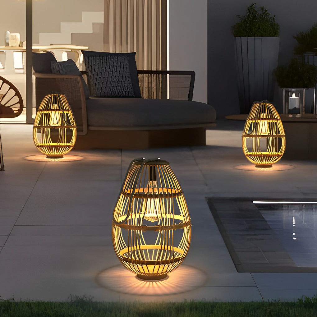 Portable Rattan Wood LED Waterproof Contemporary Solar Garden Lights Lawn Lamp, Outdoor Wall Light, detail 4