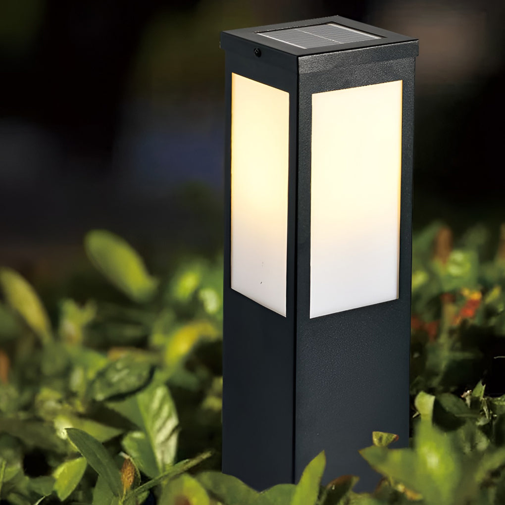 Industrial-Style Square LED Solar Landscape Lighting Waterproof Exterior Pathway Lights with Remote Control, Outdoor Wall Light, Iron, 17.7"