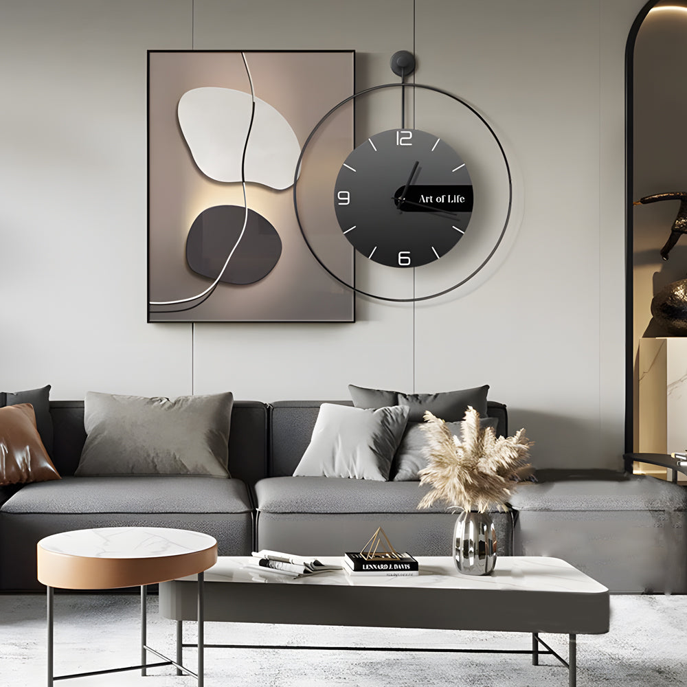 Glass Geometric Silent Wall Clock Canvas Painting Wall Art Decor, Plug-In Wall Sconce, detail 5