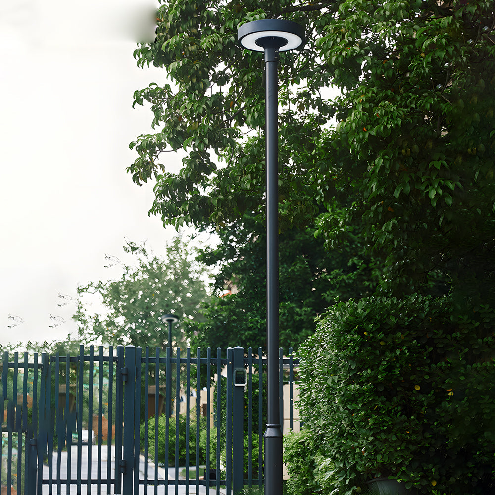 Circular Waterproof Smart Remote Control LED Solar Lamp Post Top Lights, Outdoor Wall Light, Aluminum, Dia 16.7in