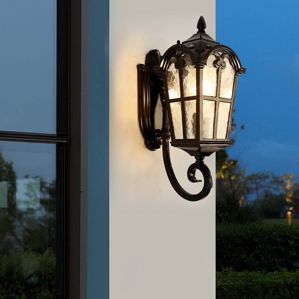 Waterproof Vintage Lantern Shaped Black Retro Exterior Plug-In Wall Light, Outdoor Wall Light, detail 3