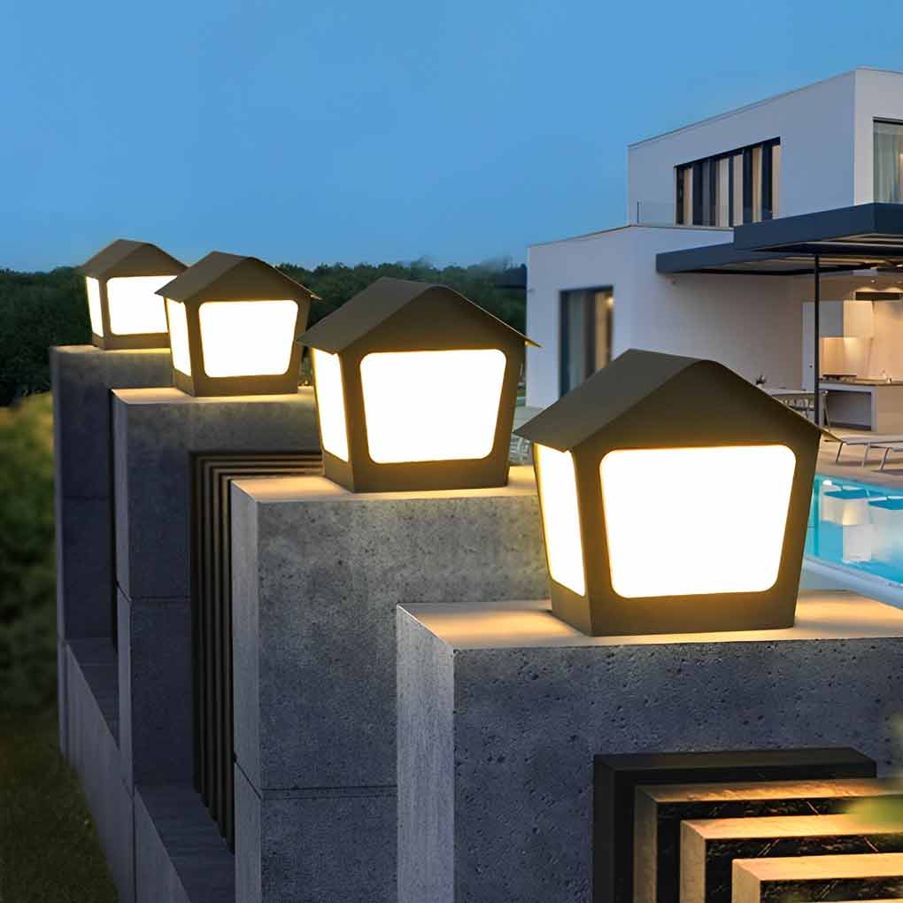 Cottage Shaped LED Waterproof Black Contemporary Solar Fence Post Lights Pillar Light, Outdoor Wall Light, detail 4