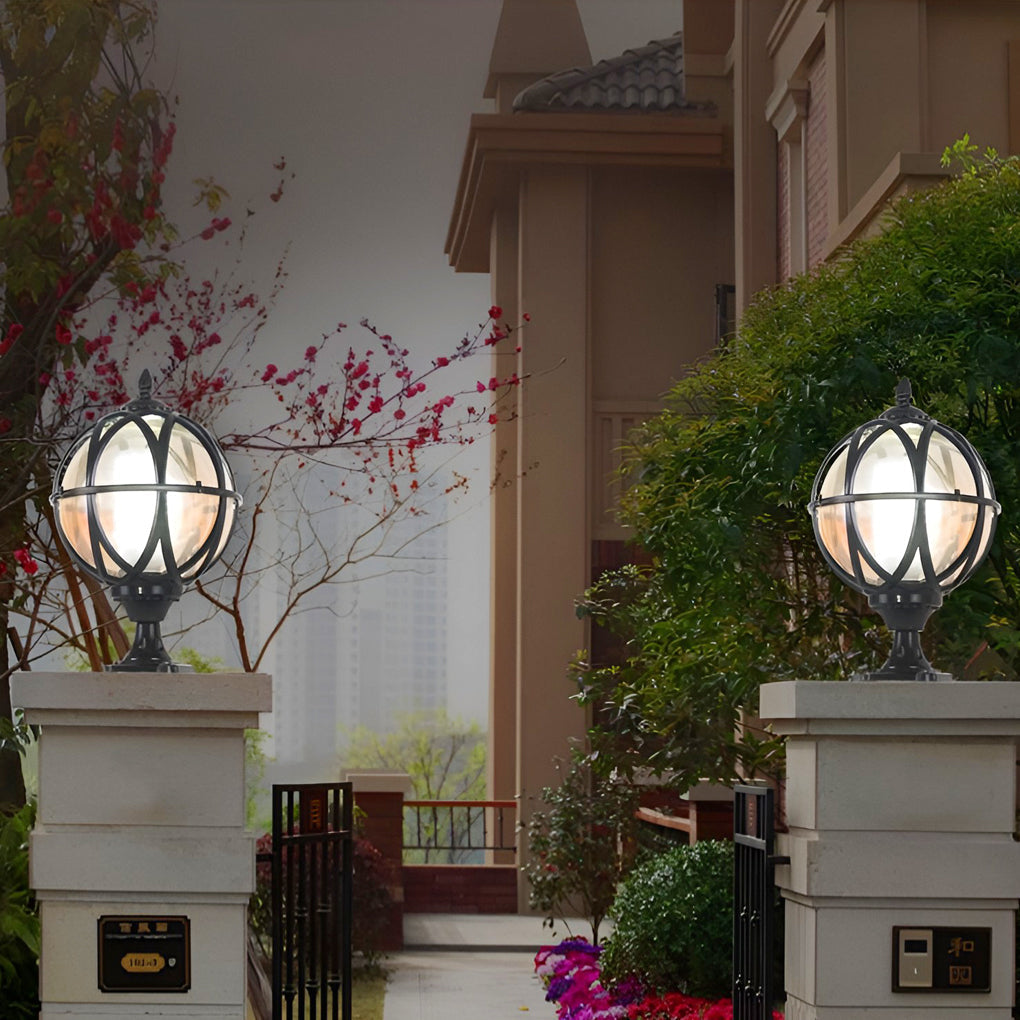 Circular Glass E27 Waterproof European Style Exterior Post Caps Lights, Outdoor Wall Light, detail 3