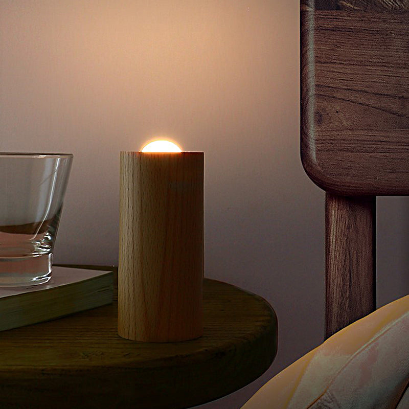 Candlelight Ambient Wood Cylinder Accent LED Table Light, Bedside Table Lamp, detail 4