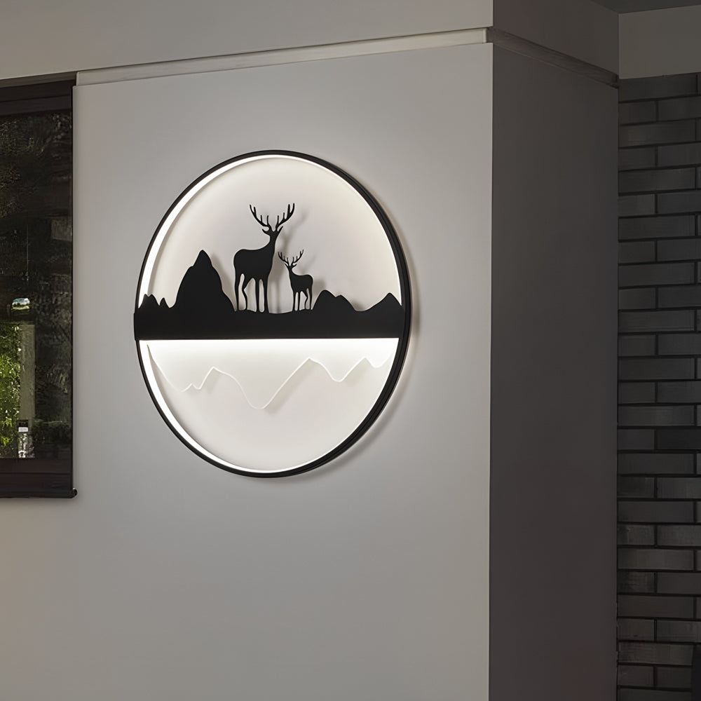 Circular Mountain Scenery Silhouette Dimmable with Remote Exterior Wall Fixtures, Outdoor Wall Light, detail 3