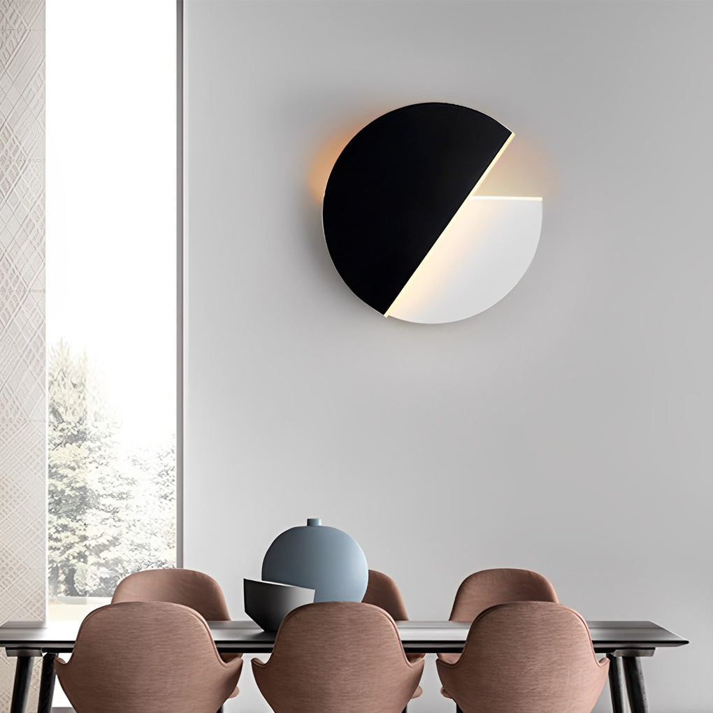 Creative Circular 350° Rotatable LED Black Nordic Wall Fixtures Lighting, Bedroom Wall Sconce, ABS Shell + Acrylic Lampshade, Dia 9in x H