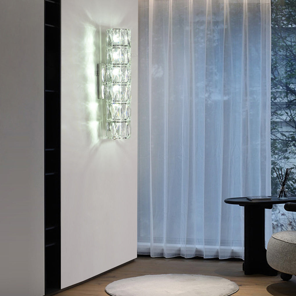 Cylindrical Crystal Three Step Dimming Light LED Contemporary Wall Fixtures Lighting, Bedroom Wall Sconce, detail 3