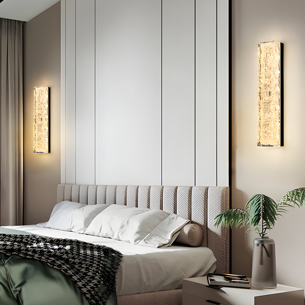 Contemporary Brass 1-Light LED Wall Fixtures Rectangle Wall Light in Ice Resin, Hardwired Wall Sconce, detail 4