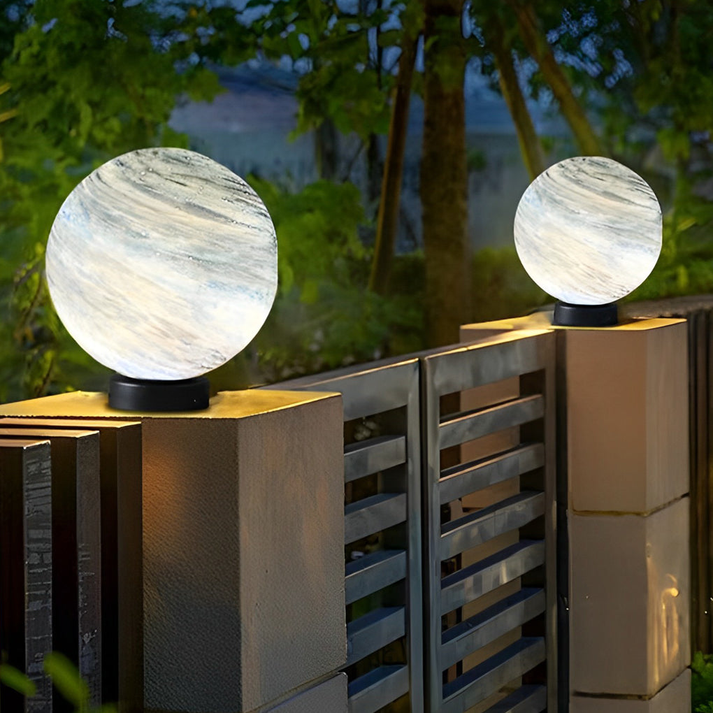Circular Glass Planets Design Waterproof Contemporary Exterior Fence Post Lights, Outdoor Wall Light, Die-cast Aluminum, 5.9"