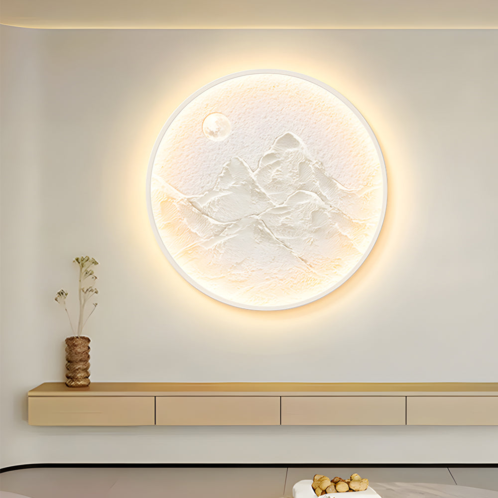 Nordic Moon Wall Light - Circular Mountain Moon Decorative Painting Lamp, Plug-In Wall Sconce, detail 4