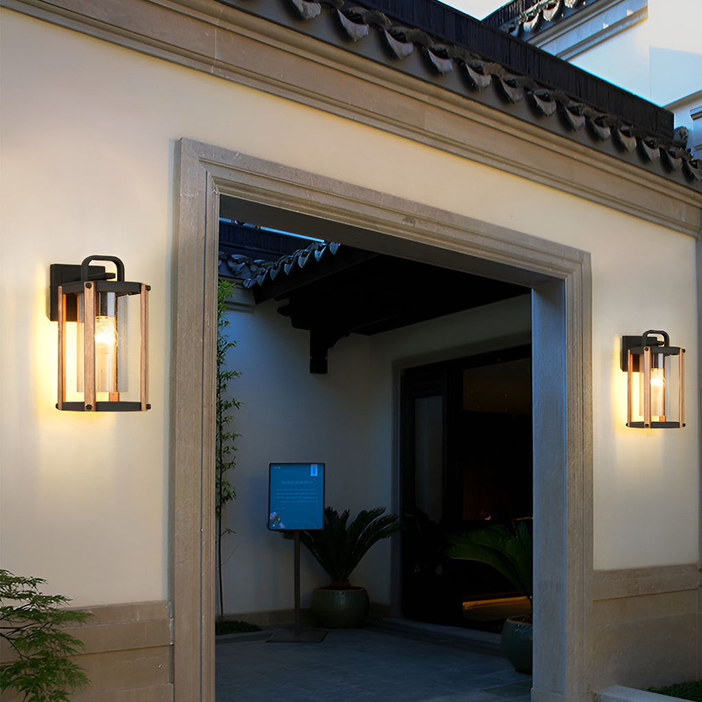 Lantern Shaped Waterproof Glass Black Industrial Exterior Wall Light Lighting, Outdoor Wall Light, detail 3