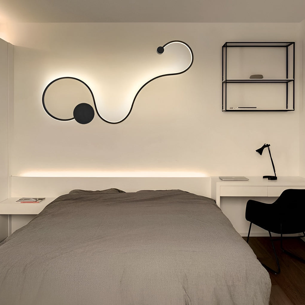 Creative Long Curved Linear LED Contemporary Wall Light, Bedroom Wall Sconce, detail 3
