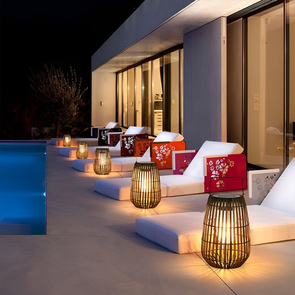 Rattan Portable Lantern Shaped LED Waterproof Solar Exterior Lights - 16" Plastic, Outdoor Wall Light, detail 6