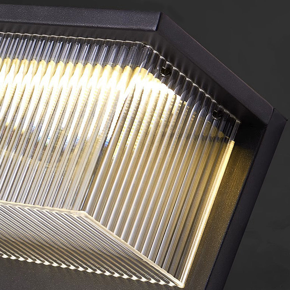 Box Striped Acrylic Shade Waterproof Black Contemporary Solar Wall Fixtures, Hardwired Wall Sconce, detail 5