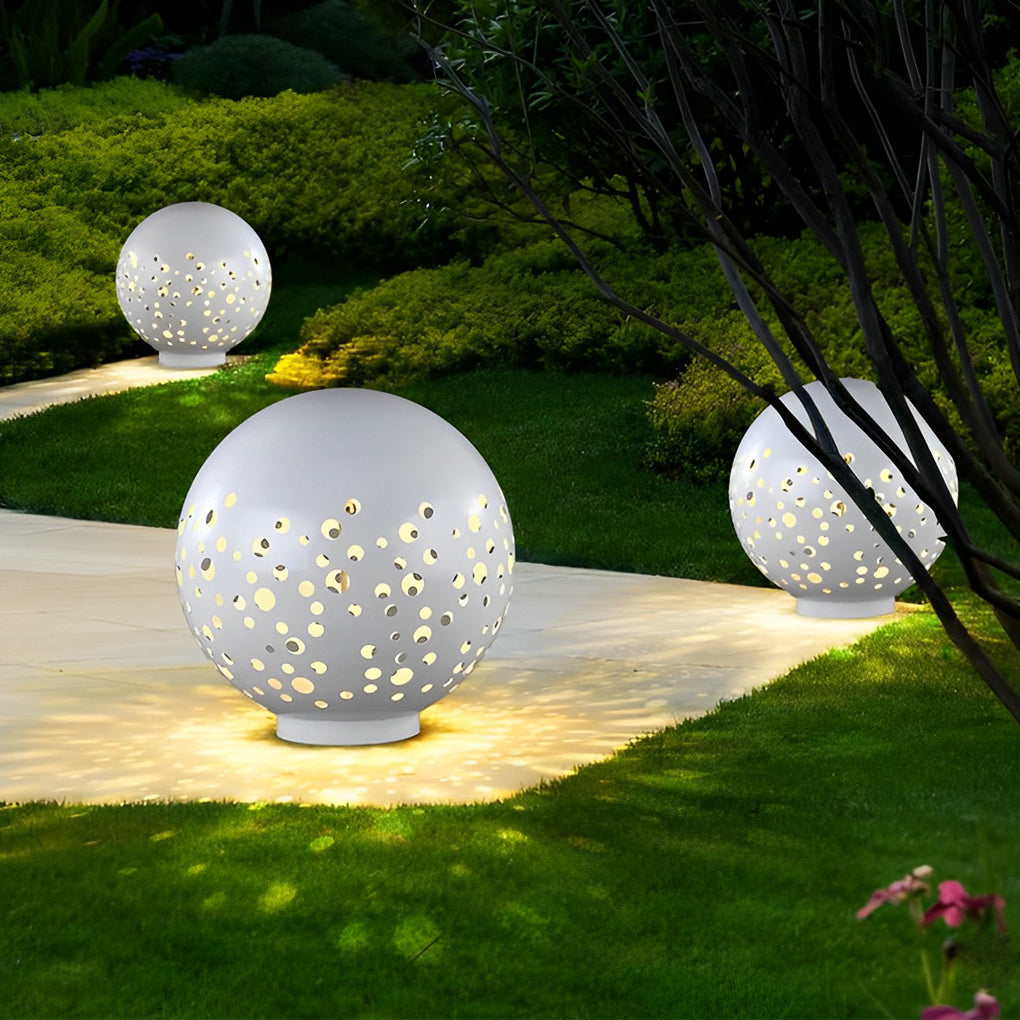 Waterproof Circular Metal Hollow White Contemporary Exterior Lanterns Lawn Lamp, Outdoor Wall Light, detail 5