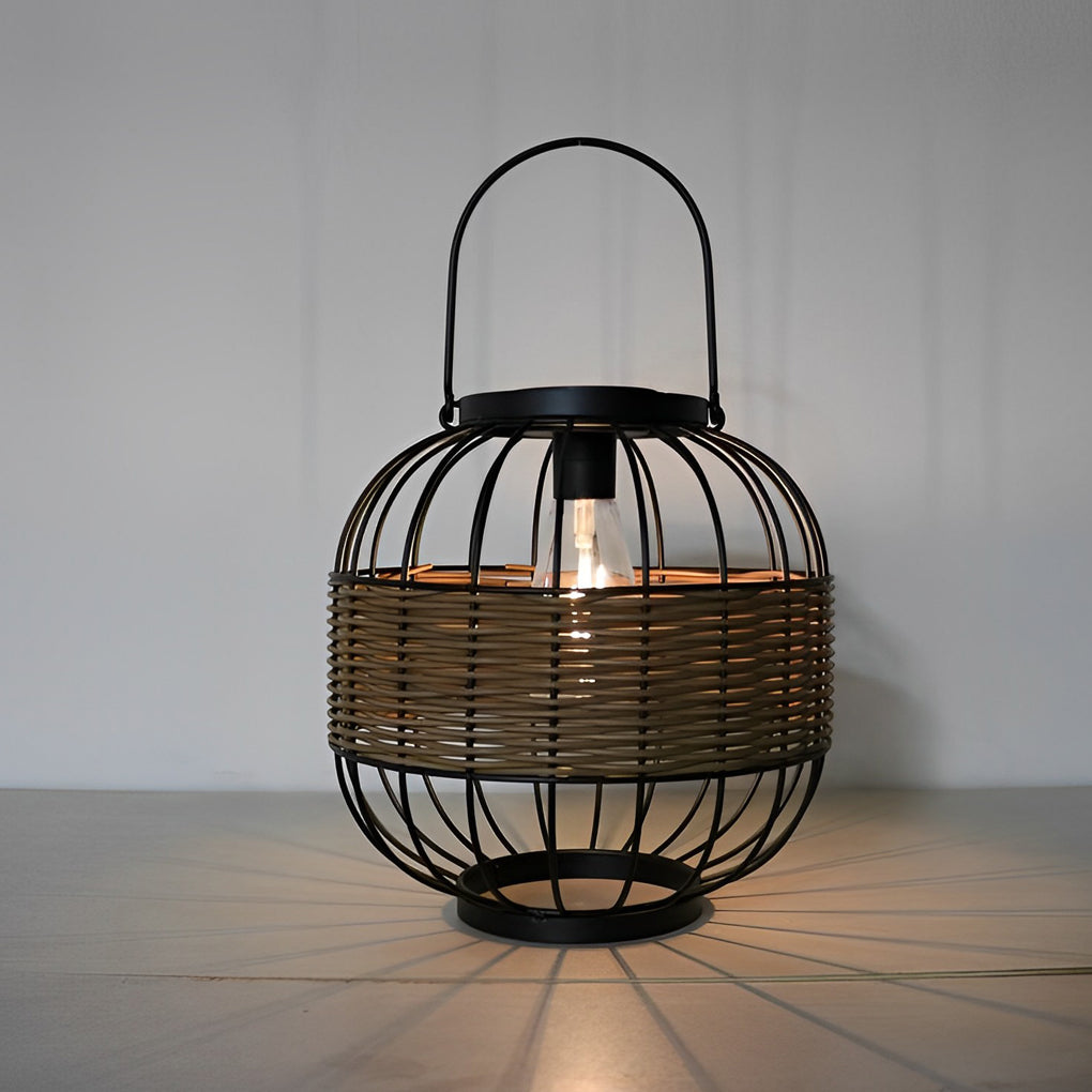 Rattan Decor Cage Shape Waterproof Intelligent Exterior Solar Lanterns, Night Light, detail 3