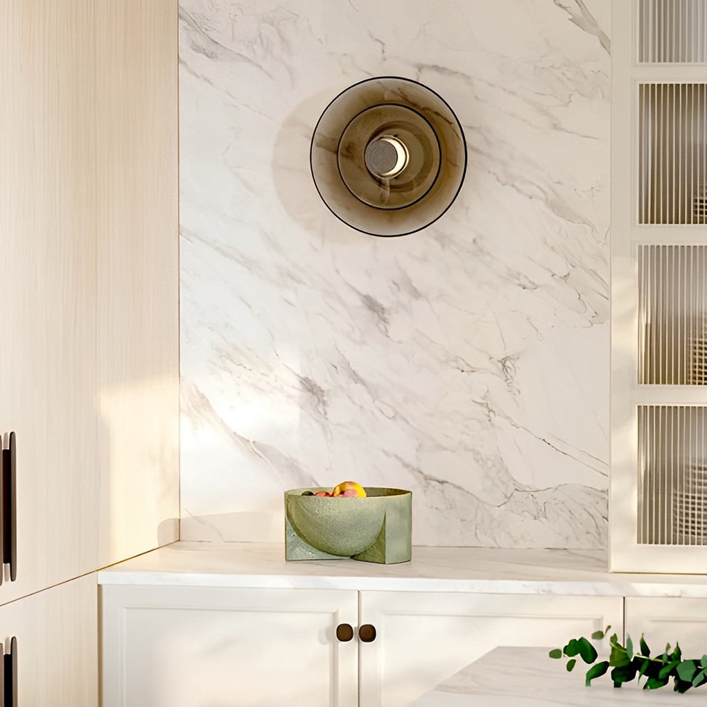 Double Layer Circular Glass Electroplated Metal LED Nordic Wall Fixtures, Hardwired Wall Sconce, 9.1"
