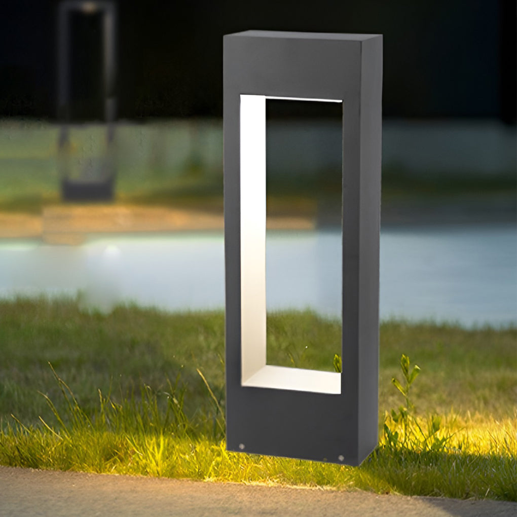 Hollow Square Waterproof LED Black Contemporary Exterior Lawn Light Post Lights, Outdoor Wall Light, Aluminum, 15.7"