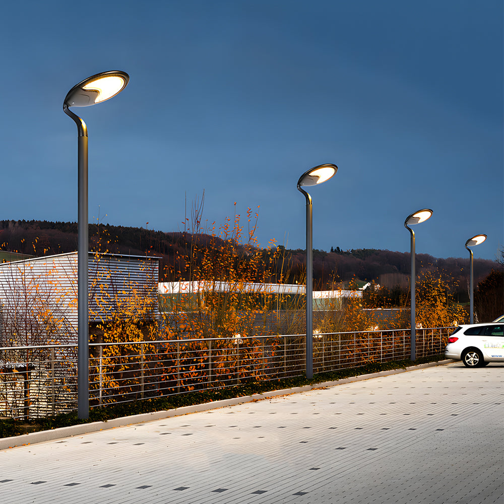 Black Circular Contemporary Exterior LED Solar Post Street Light, Outdoor Wall Light, detail 3