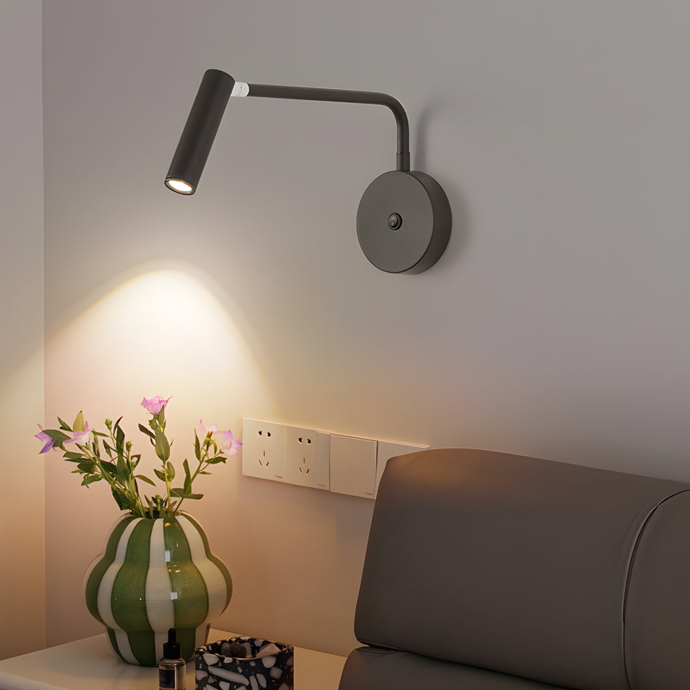 Black/White Tube LED Pivot Arm Wall Light Adjustable Wall-Mounted Spotlight Bedroom Sconce Lamp, Hardwired Wall Sconce, detail 6