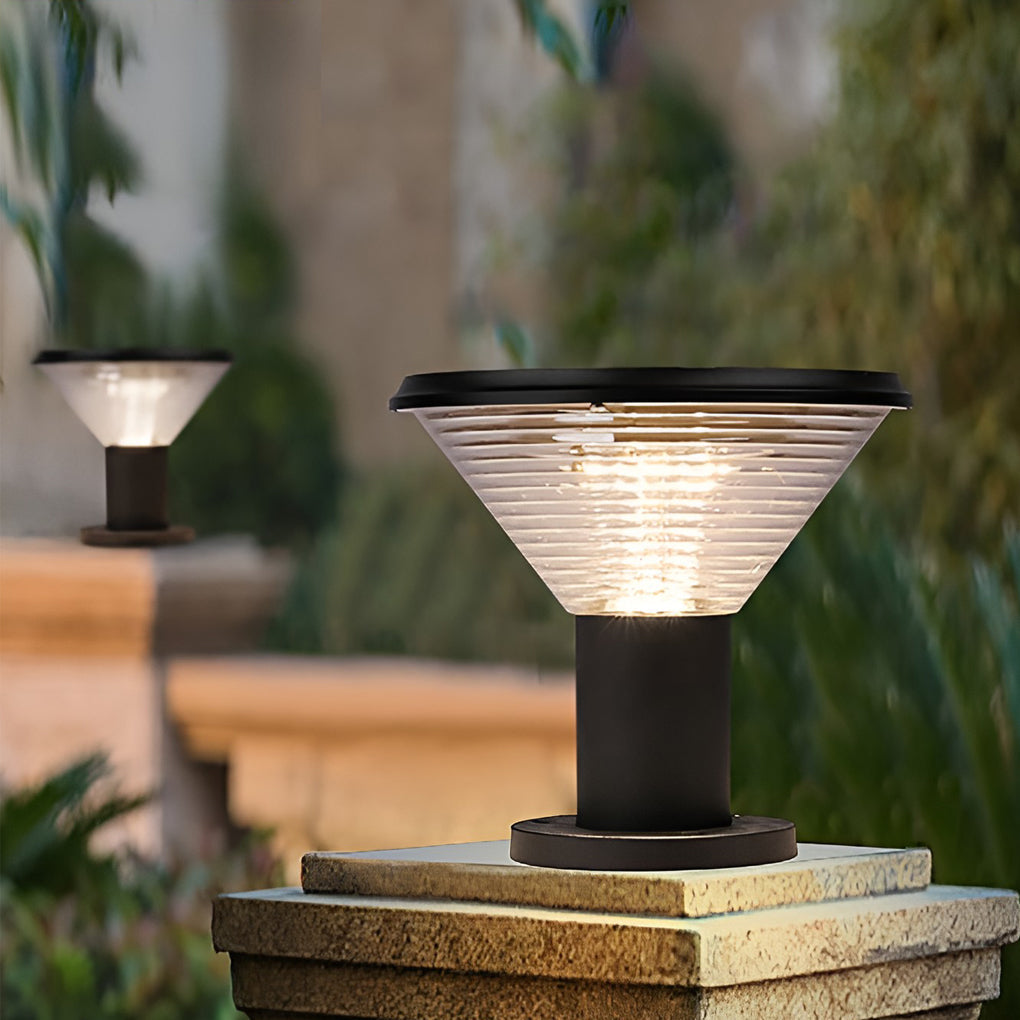 Rechargeable Circular Waterproof Intelligent Light Control Solar Fence Post Lights, Outdoor Wall Light, Aluminum, Dia 5in