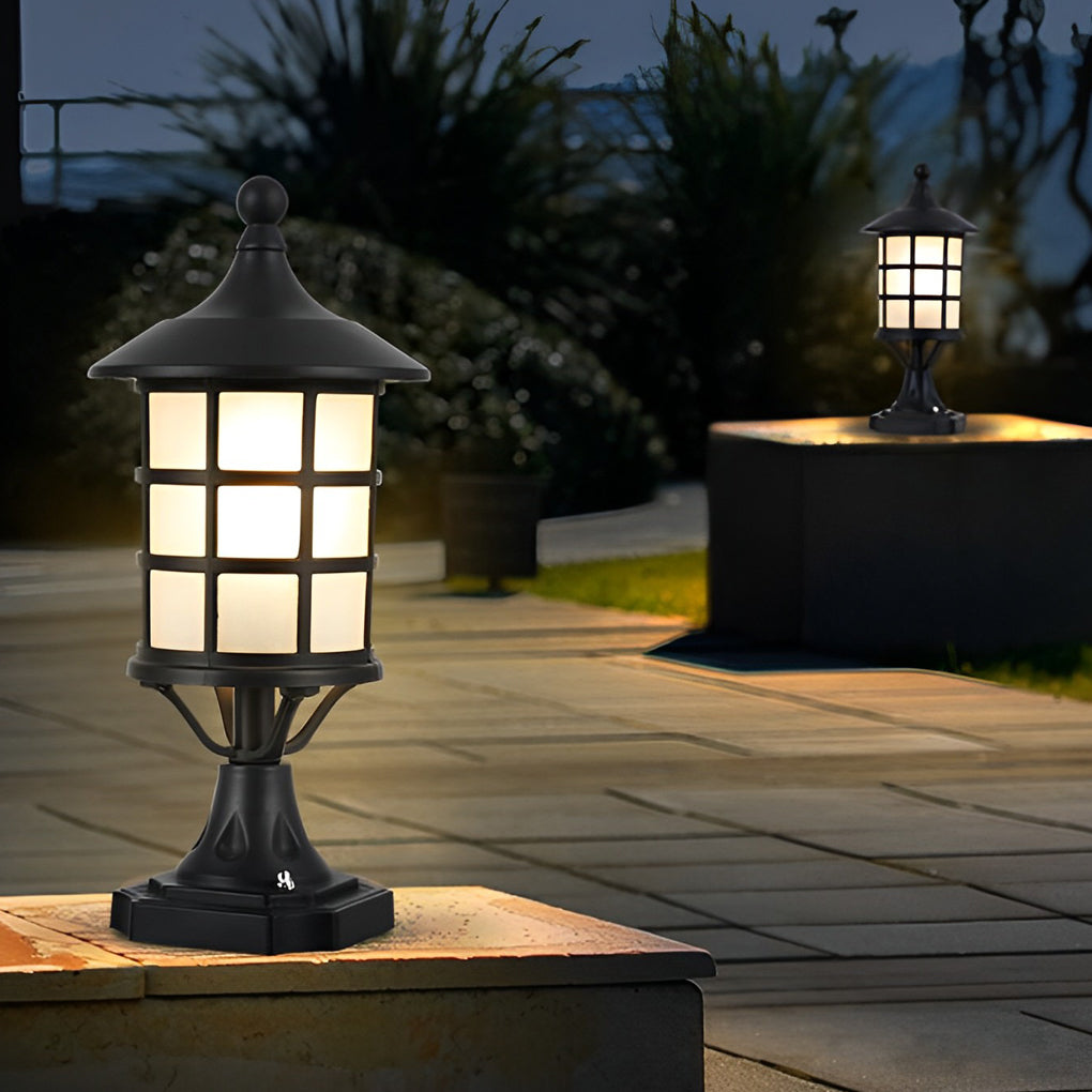 Circular Cage Waterproof LED Black Contemporary Solar Fence Post Lights with Remote, Outdoor Wall Light, Die-Cast Aluminum, Dia 4.3in