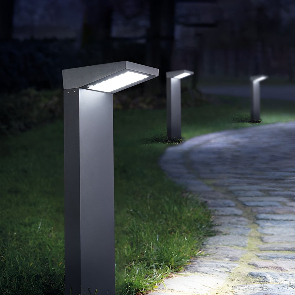 7-shaped Solar Waterproof LED Contemporary Exterior Post Lights Pathway Lights, Outdoor Wall Light, Die-cast Aluminum, 24"