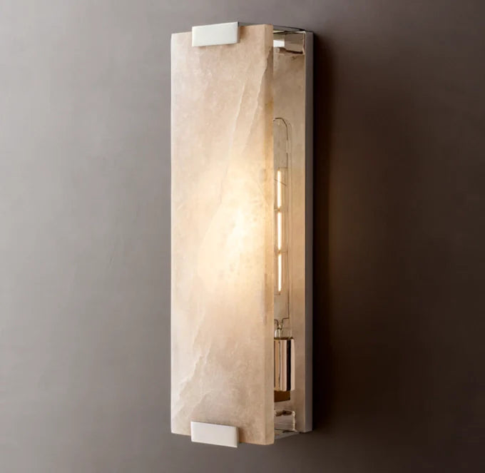 Hand-Carved Alabaster Grand Wall Light, Bathroom Wall Sconce, detail 19